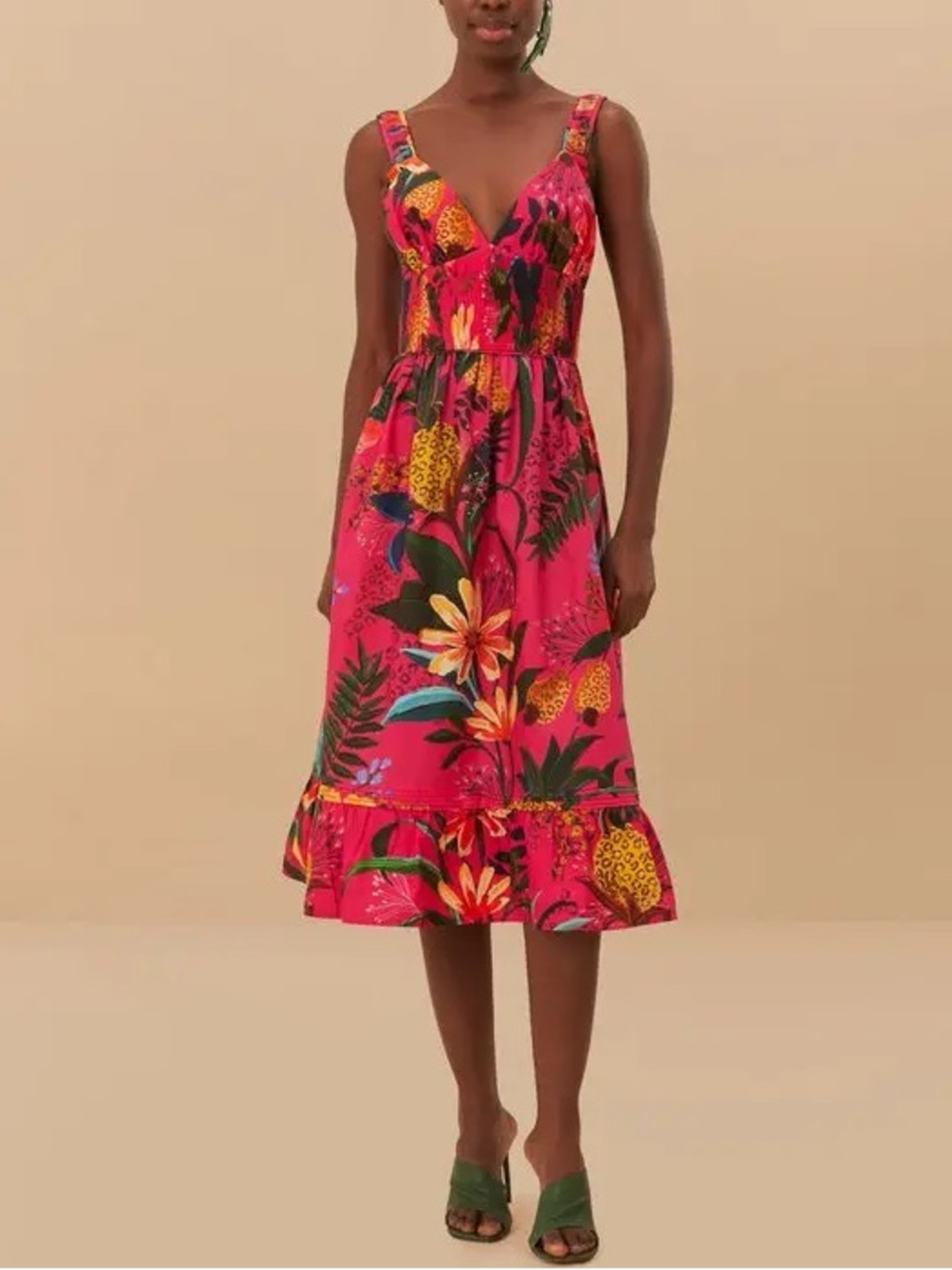 NEW Farm Rio Leopard Flowers Pink Floral Tropical Midi Dress XL Resortwear